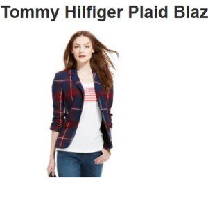 Tommy Hilfiger women's plaid blazer in a navy blue, red, and white color Sz 8